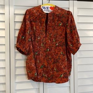 Anthropologie Maeve Burnt Orange bird blouse